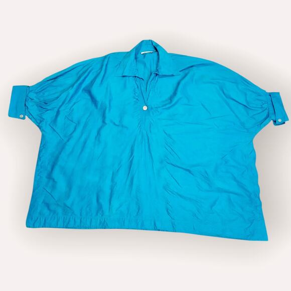 Dilemma Dhun Shroff Turquoise Art-To-Wear Textured Cotton Blend Shirt Lagenlook - Picture 8 of 13